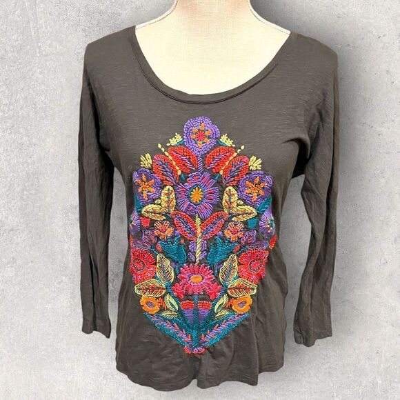 Lucky Brand | EUC Women’s Embroidered Long Sleeved Pullover Gray Size XS - Picture 1 of 4